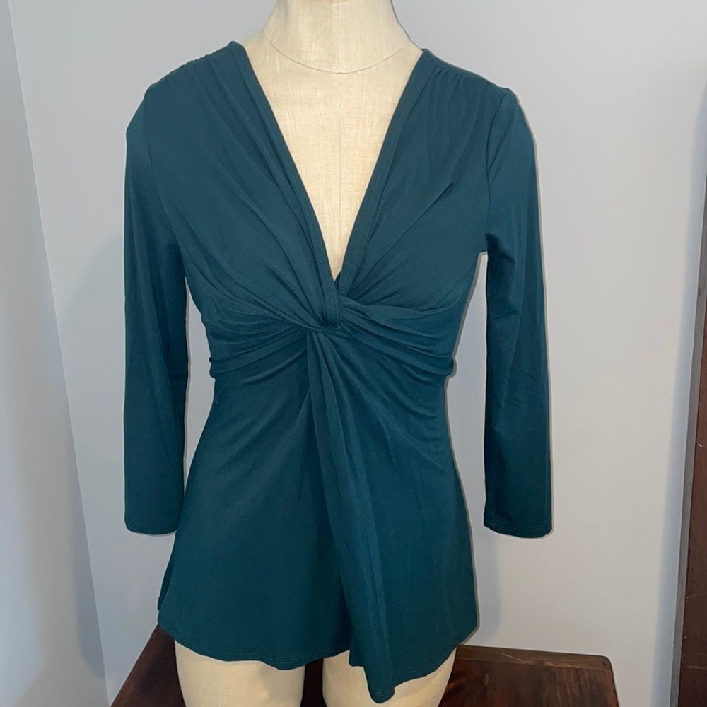 Boston Proper Teal Twist-Front V-Neck Top